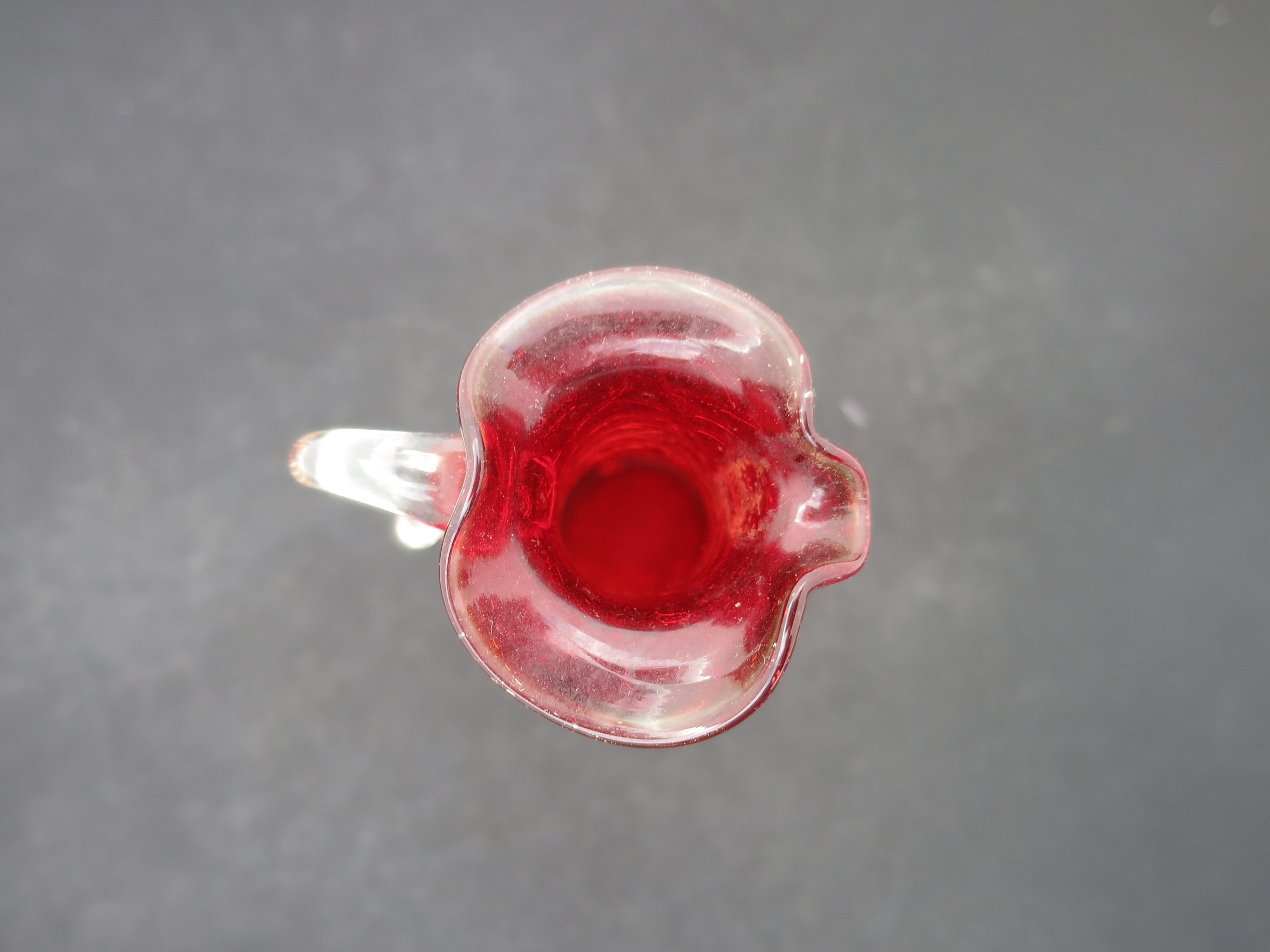 Blown Crackle Glass Ruby Red Pitcher Flared Rim