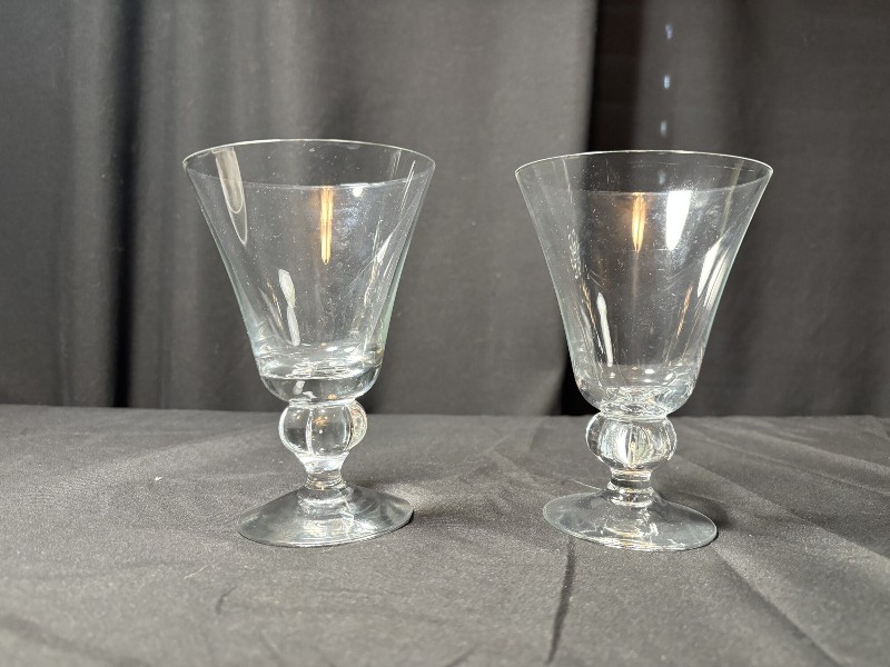 Swedish Gulli Crystal Wine Goblet Pair - Four-Lobe Stem