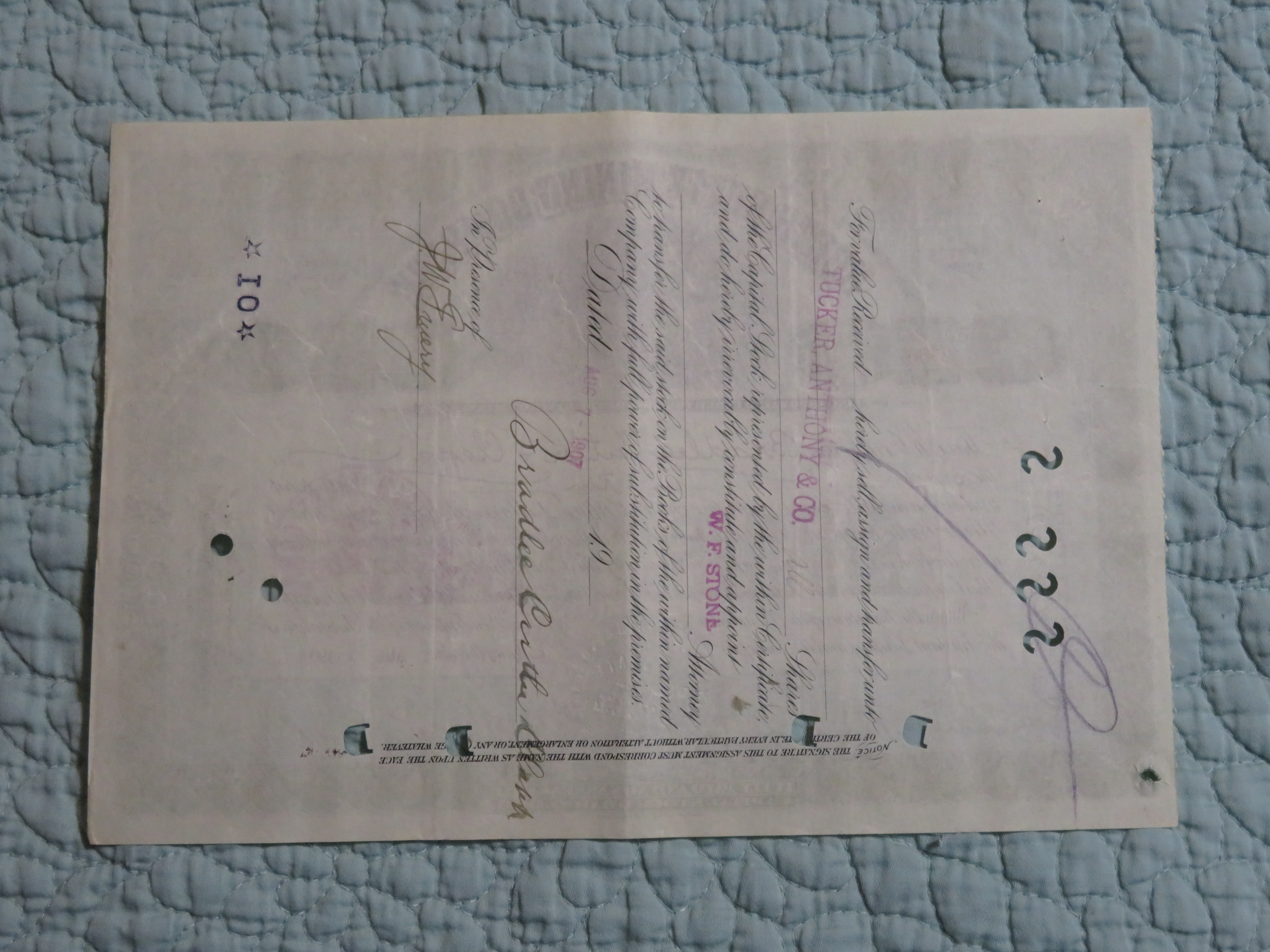 1907 North Butte Mining Company Stock Certificate