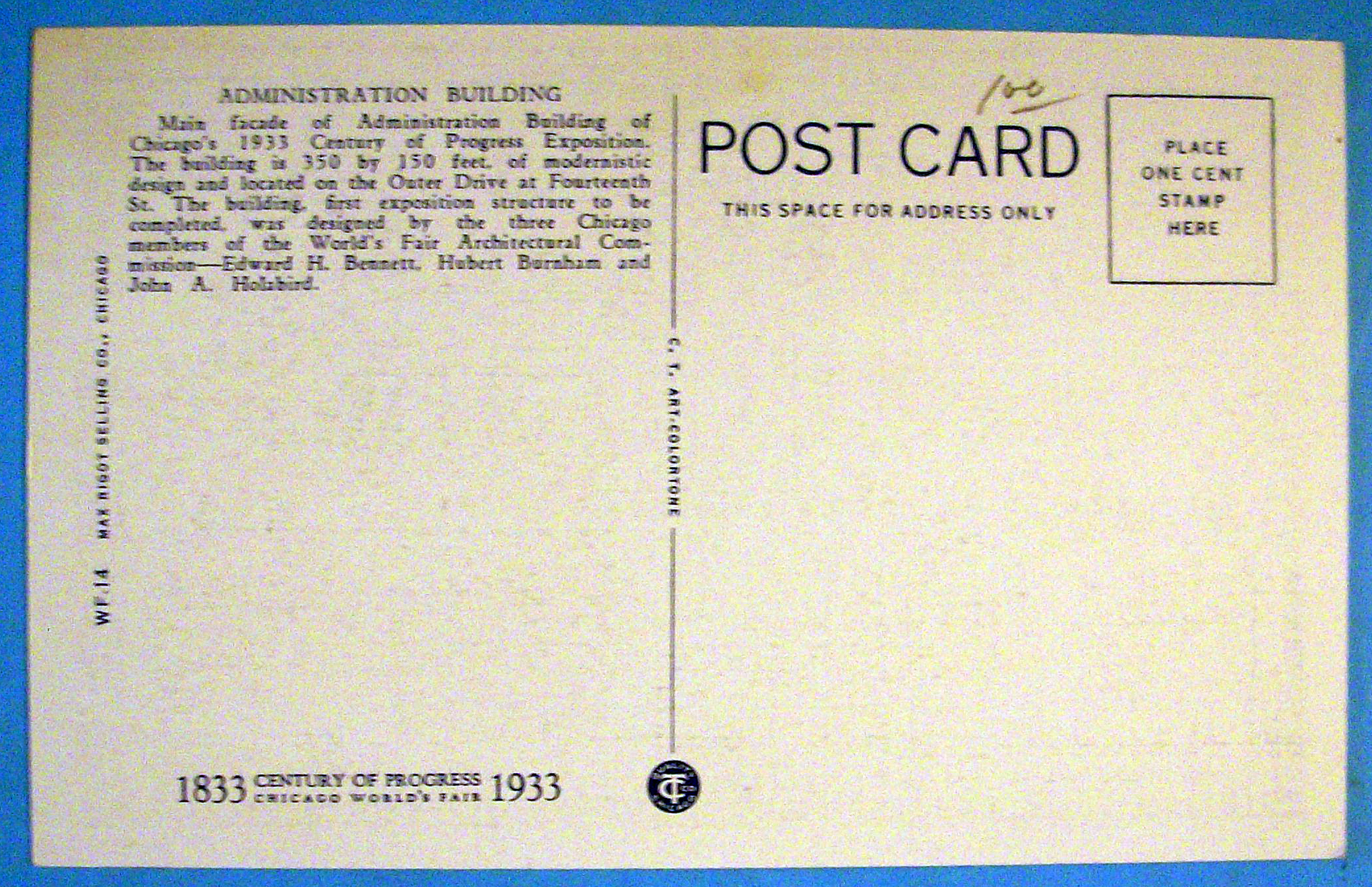 Administration Building Postcard (Century Of Progress)
