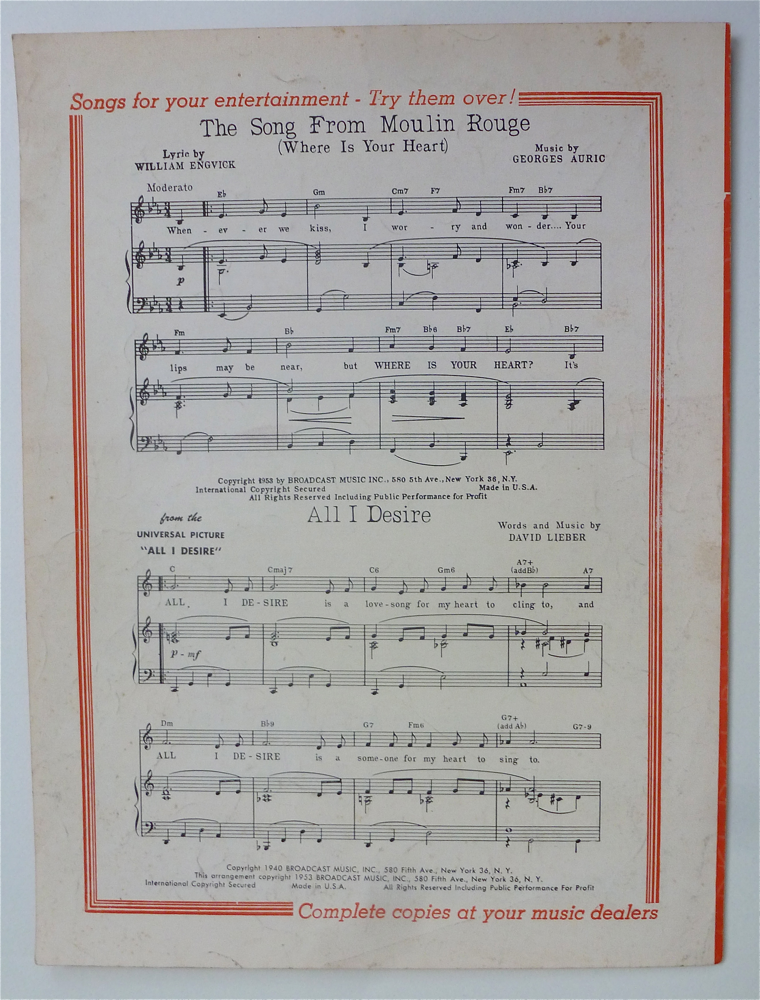 Sheet Music For 1953 Many Times