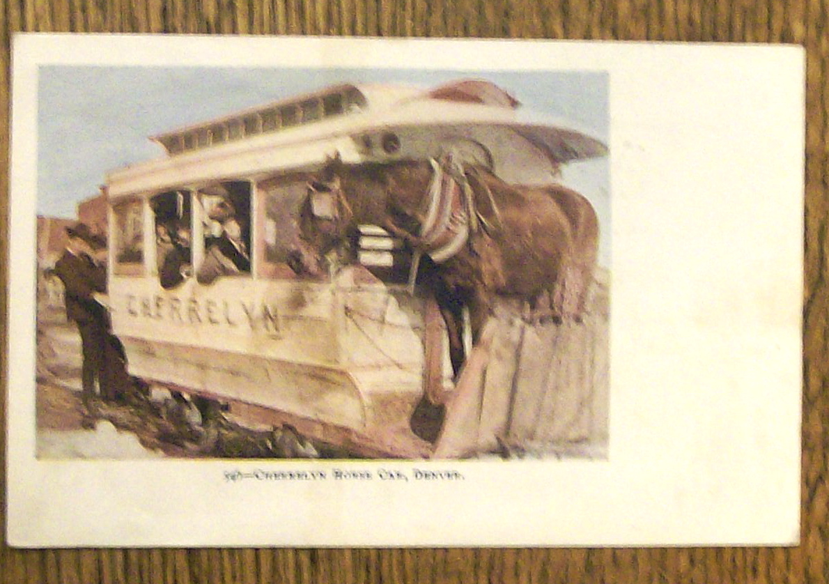 Cherrelyn Horse Car Postcard-Vivid Picture of Horse Car