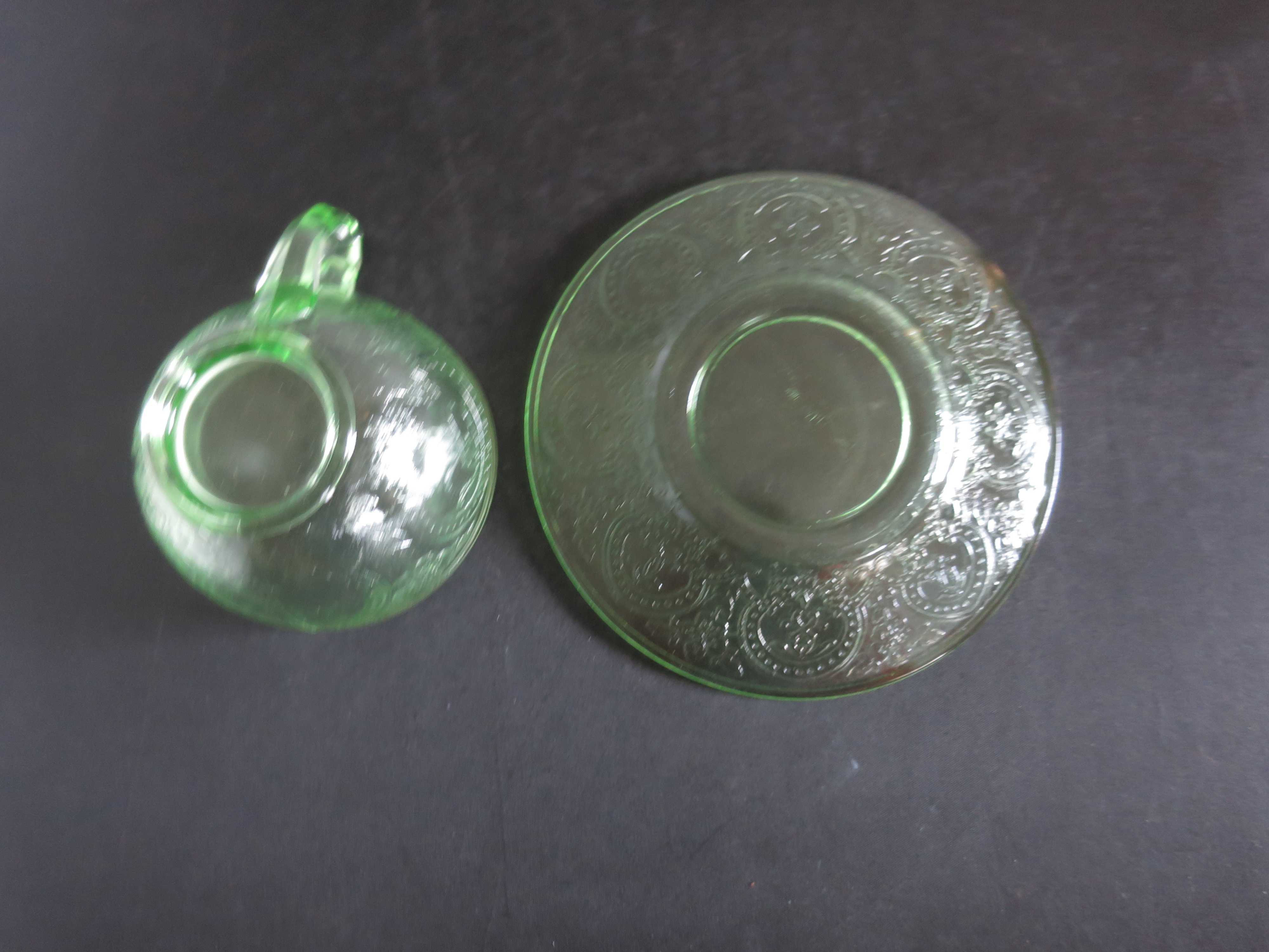 Indiana Glass Horseshoe Cup and Saucer Uranium Green Vaseline
