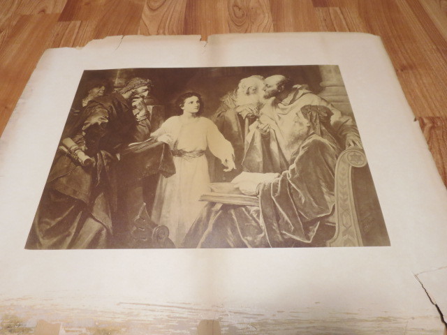 Christ In The Temple Antique Litho Print 15 5/8 X 19 1/8 inches