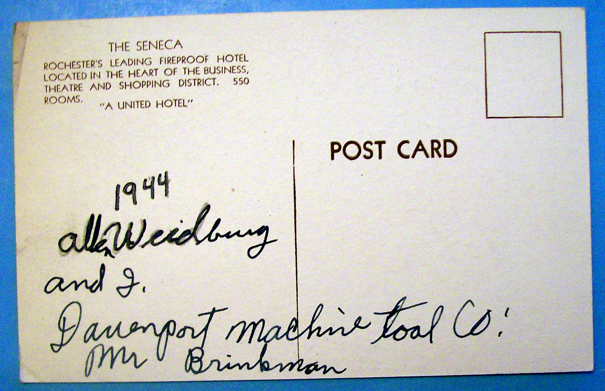 Hotel Seneca, Rochester, N.Y. Postcard