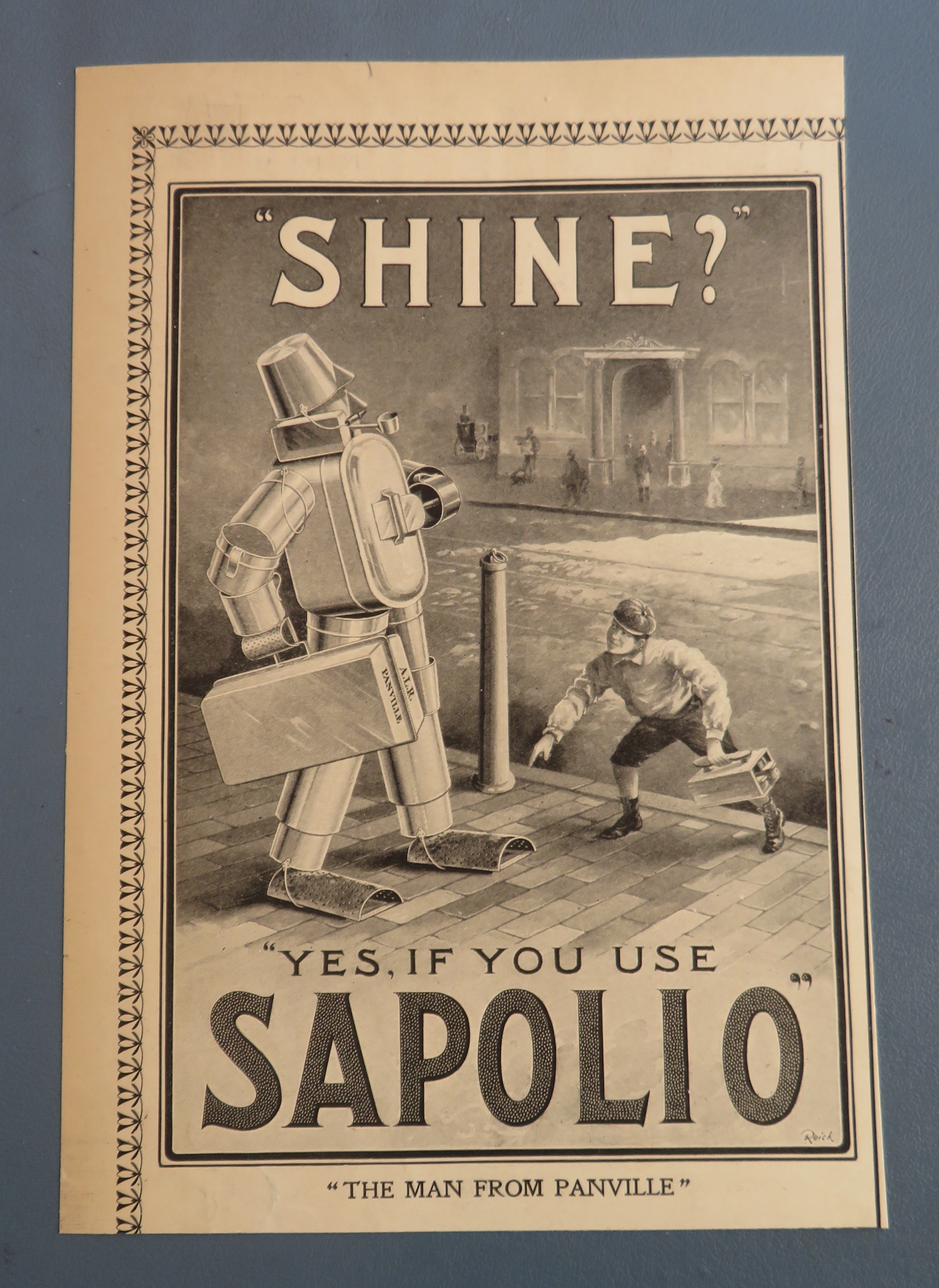 1901 Sapolio with Boy Looking at Man in Tin
