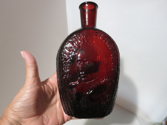 Vintage Wheaton Ruby Red Benjamin Franklin Bottle 1970
