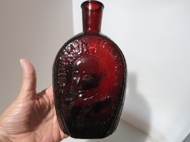 Vintage Wheaton Ruby Red Benjamin Franklin Bottle 1970
