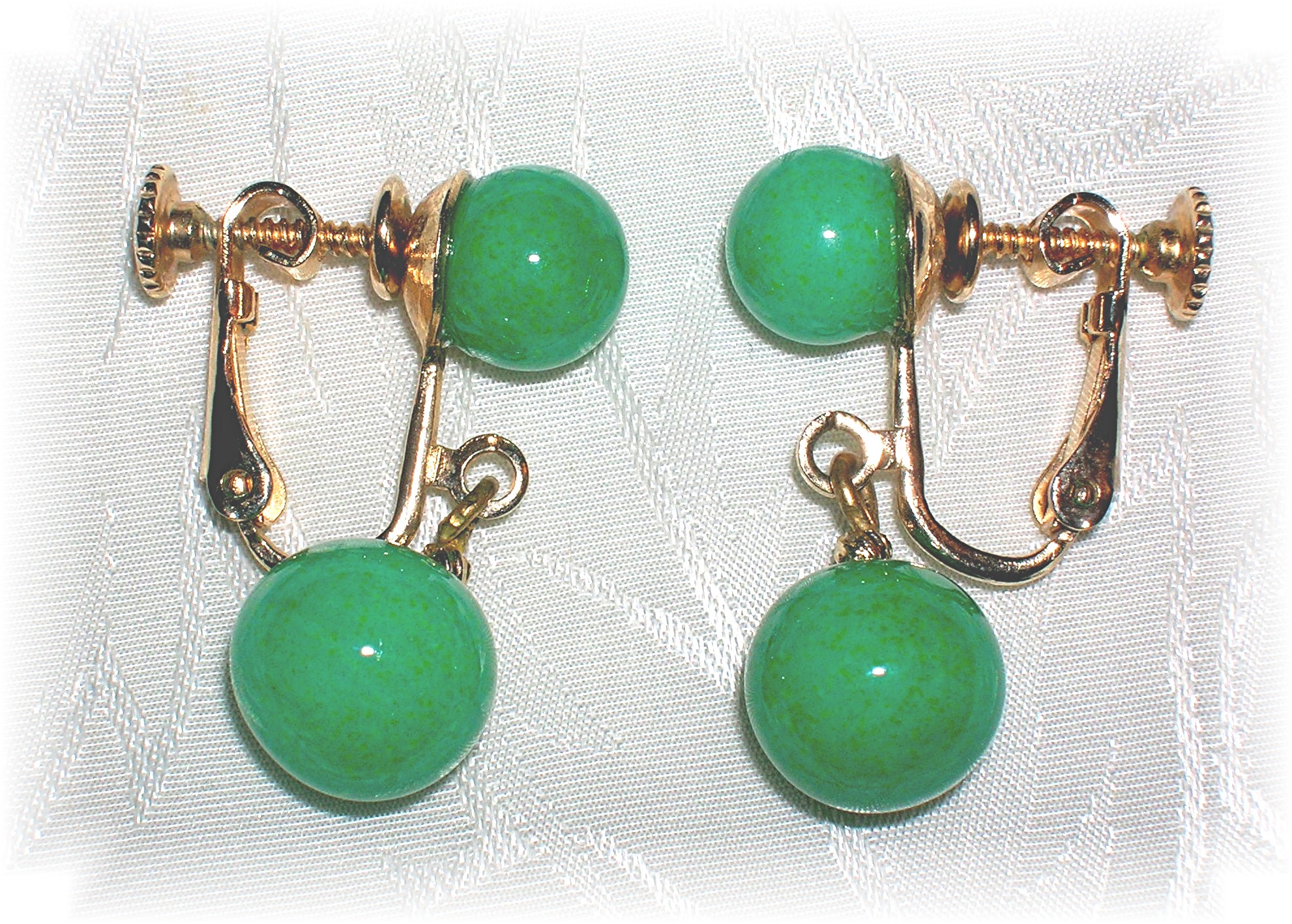 Green Adventurine Clip On Screw Back Earrings