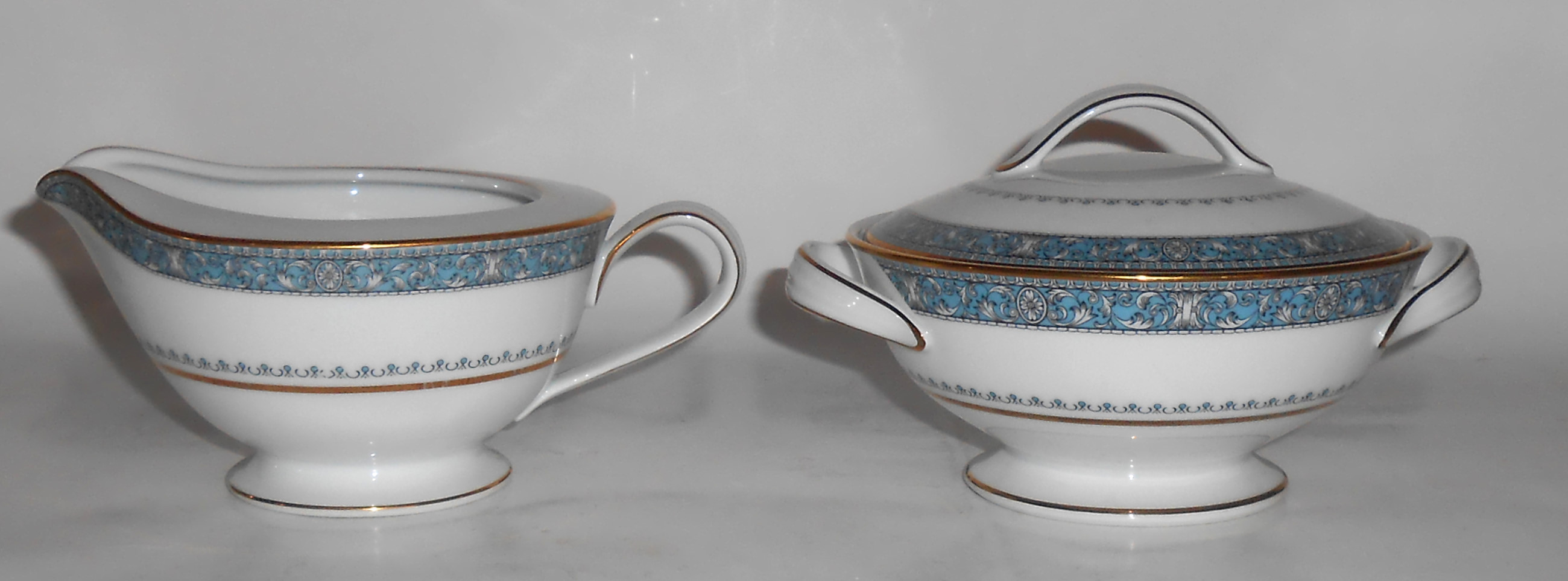 Noritake Porcelain China Harcourt W/Gold Creamer/Sugar