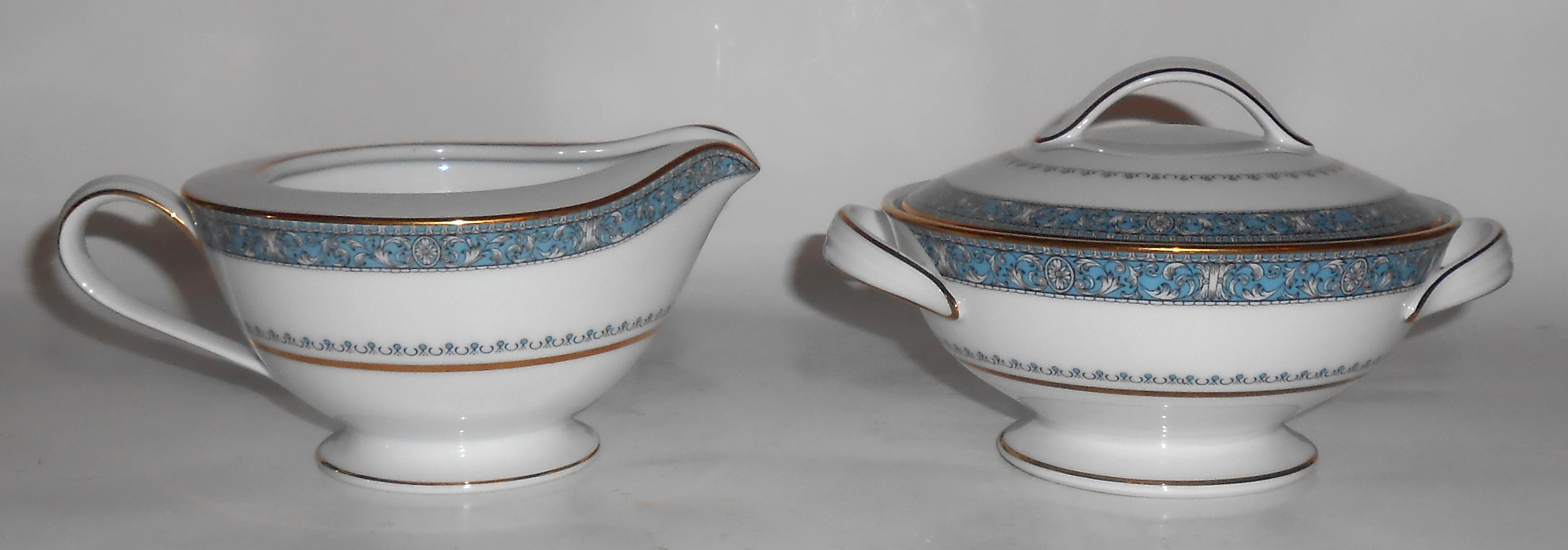 Noritake Porcelain China Harcourt W/Gold Creamer/Sugar