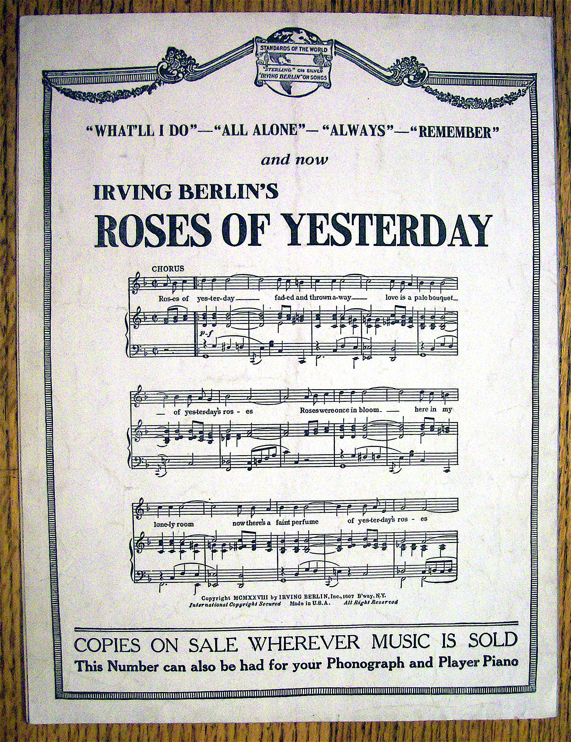 Sheet Music For 1928 I Loved You Then