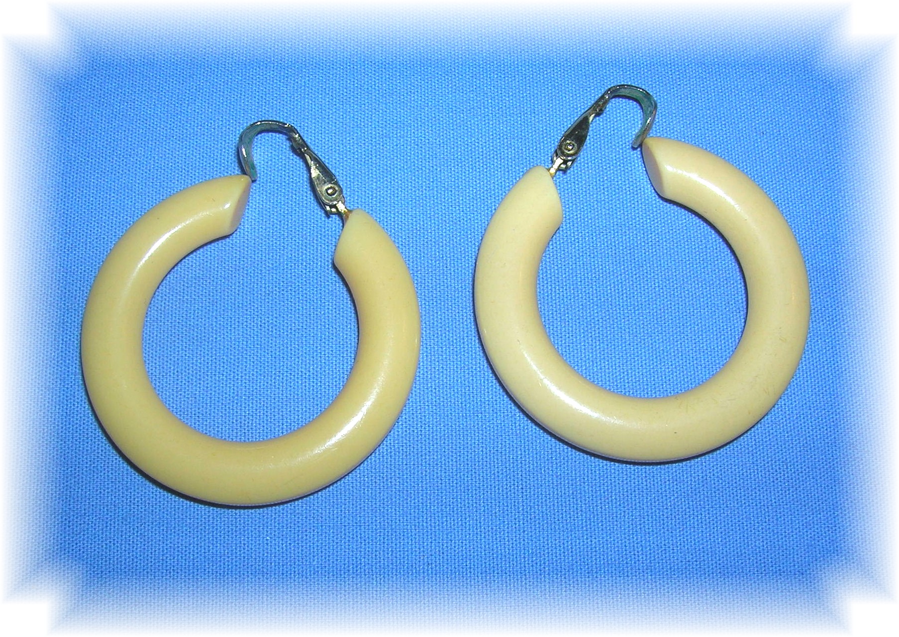 Bakelite Cream Clip Hoop Earrings