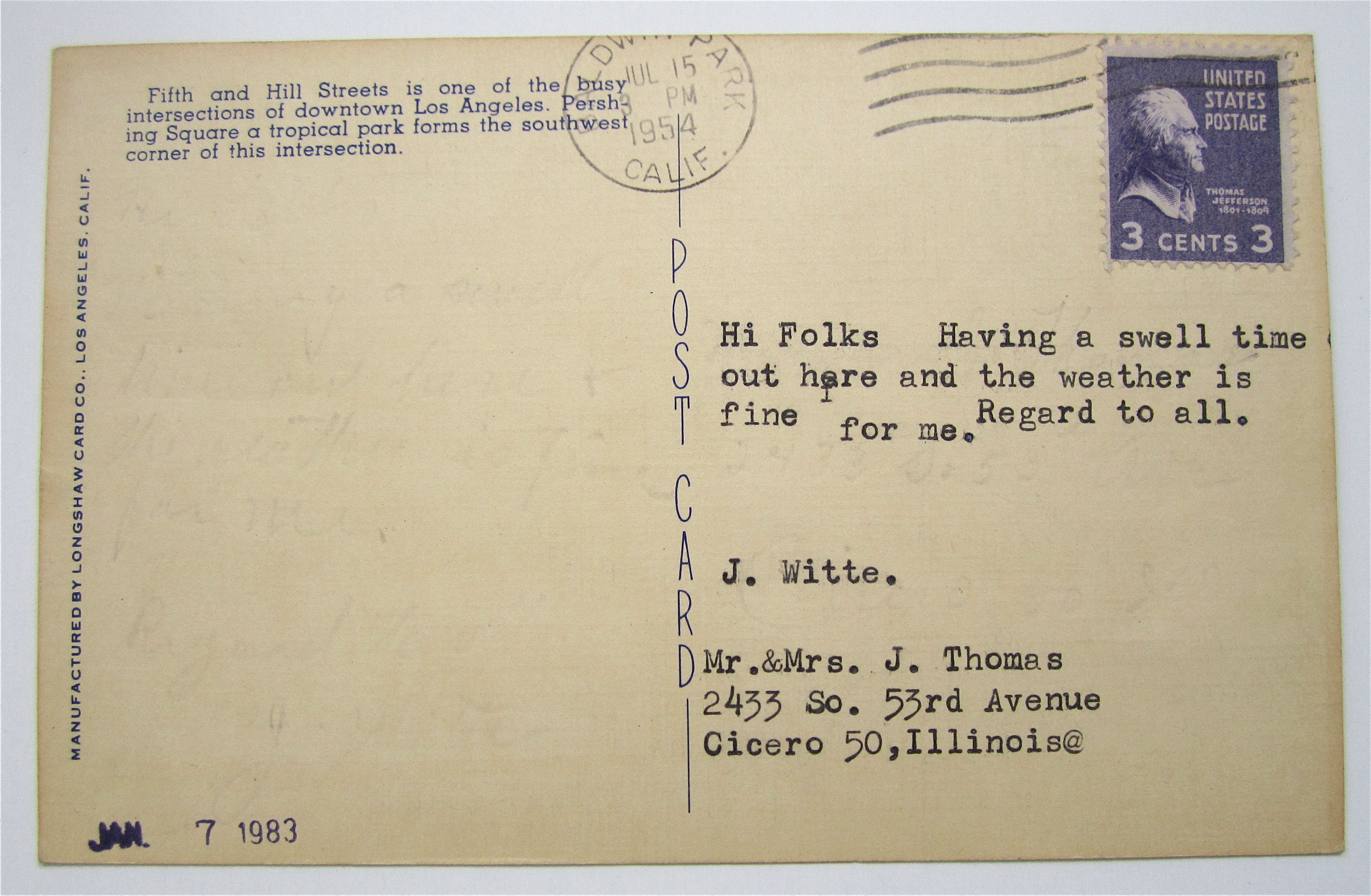 Fifth And Hill Streets, Los Angeles, CA Postcard