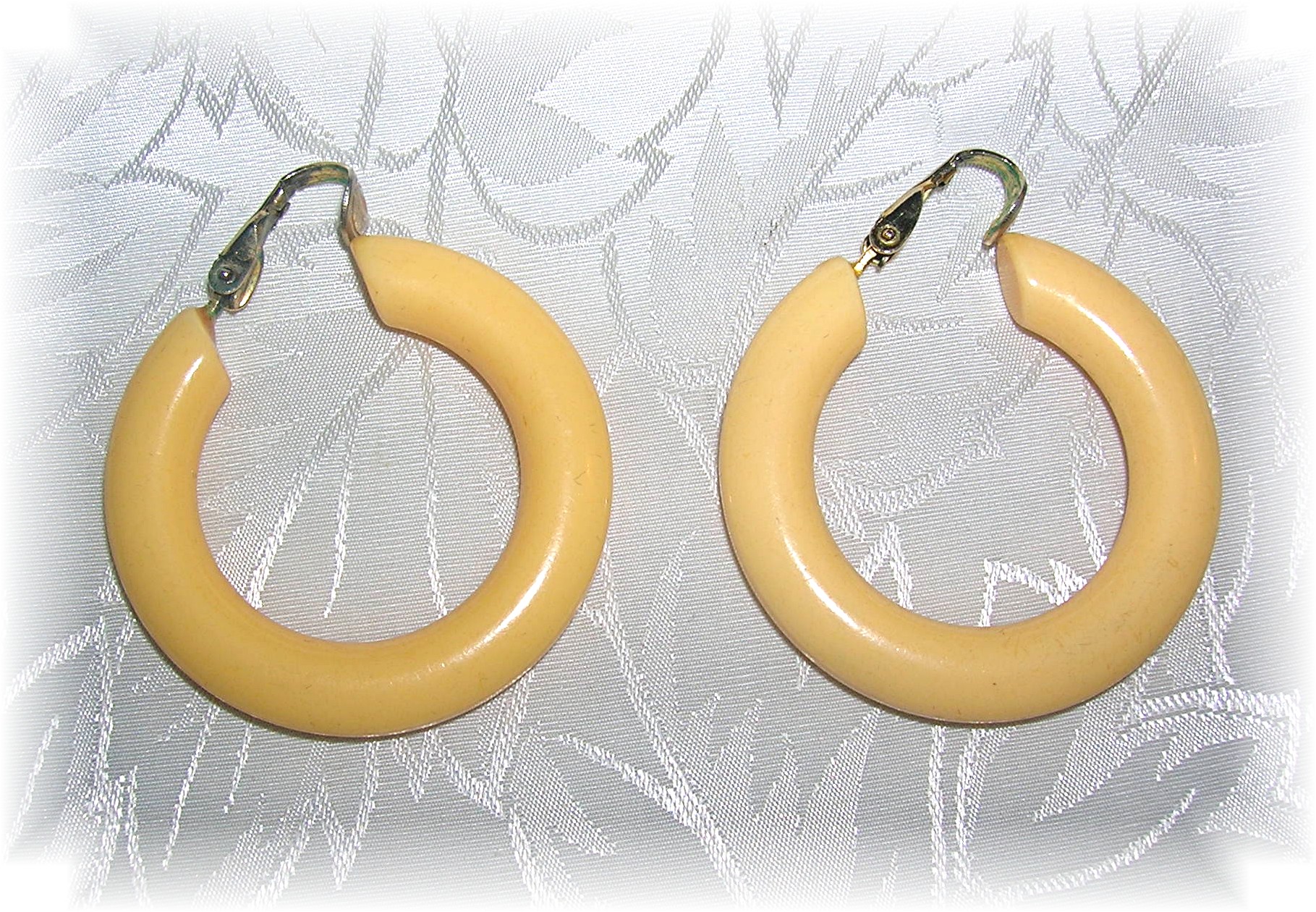 Bakelite Cream Clip Hoop Earrings