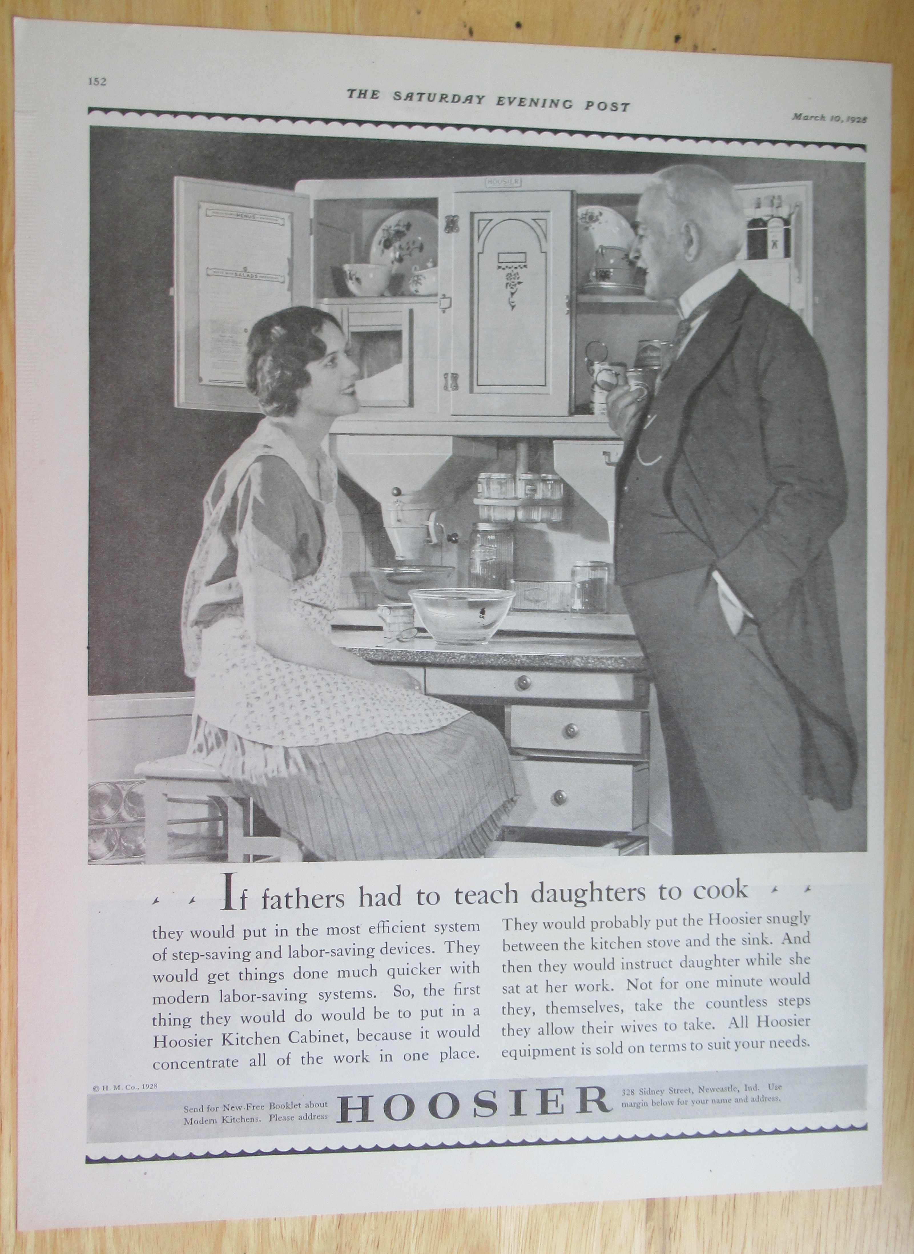 1928 Hoosier Kitchen Cabinets with Man & Woman Talking
