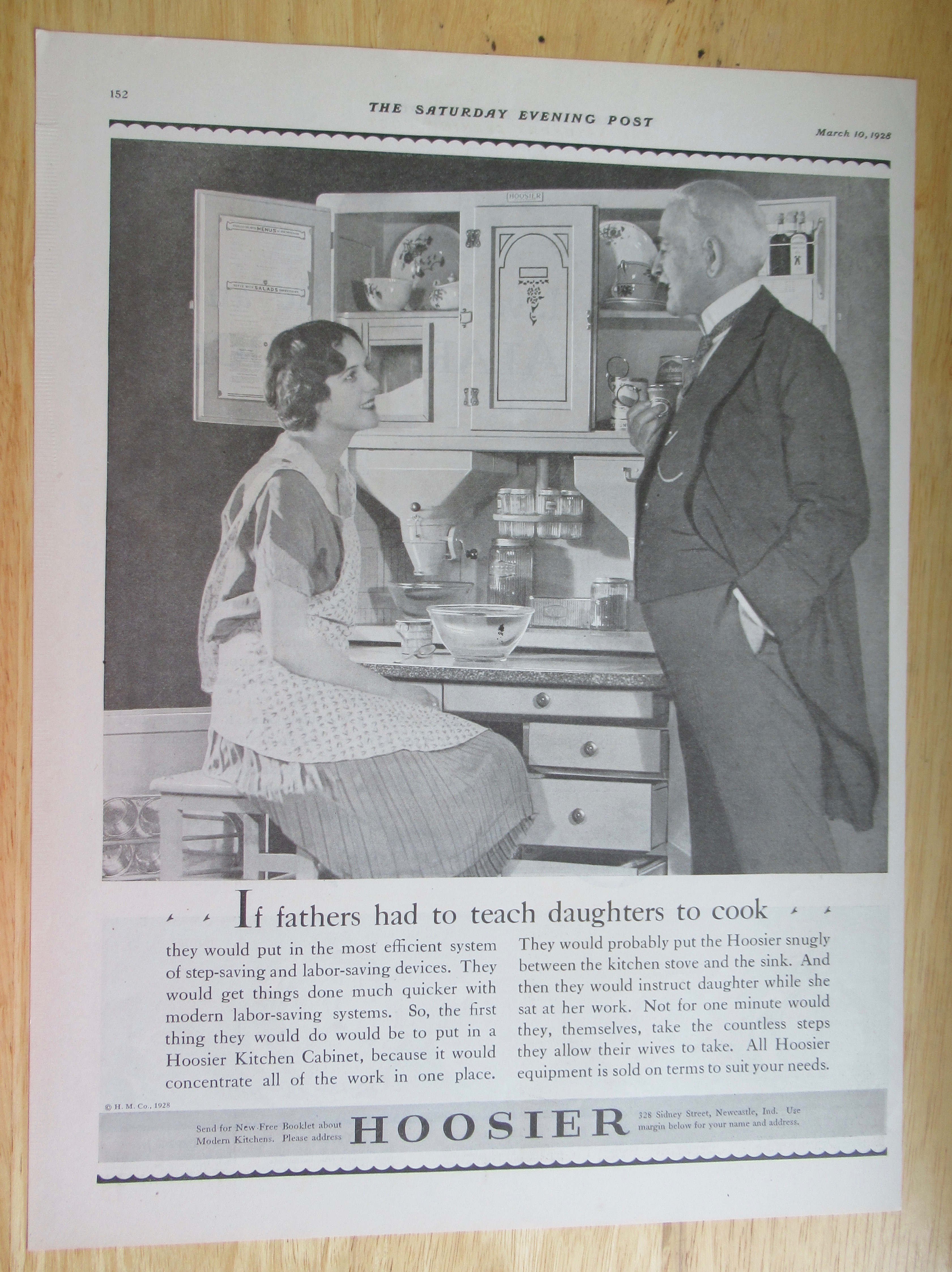 1928 Hoosier Kitchen Cabinets with Man & Woman Talking