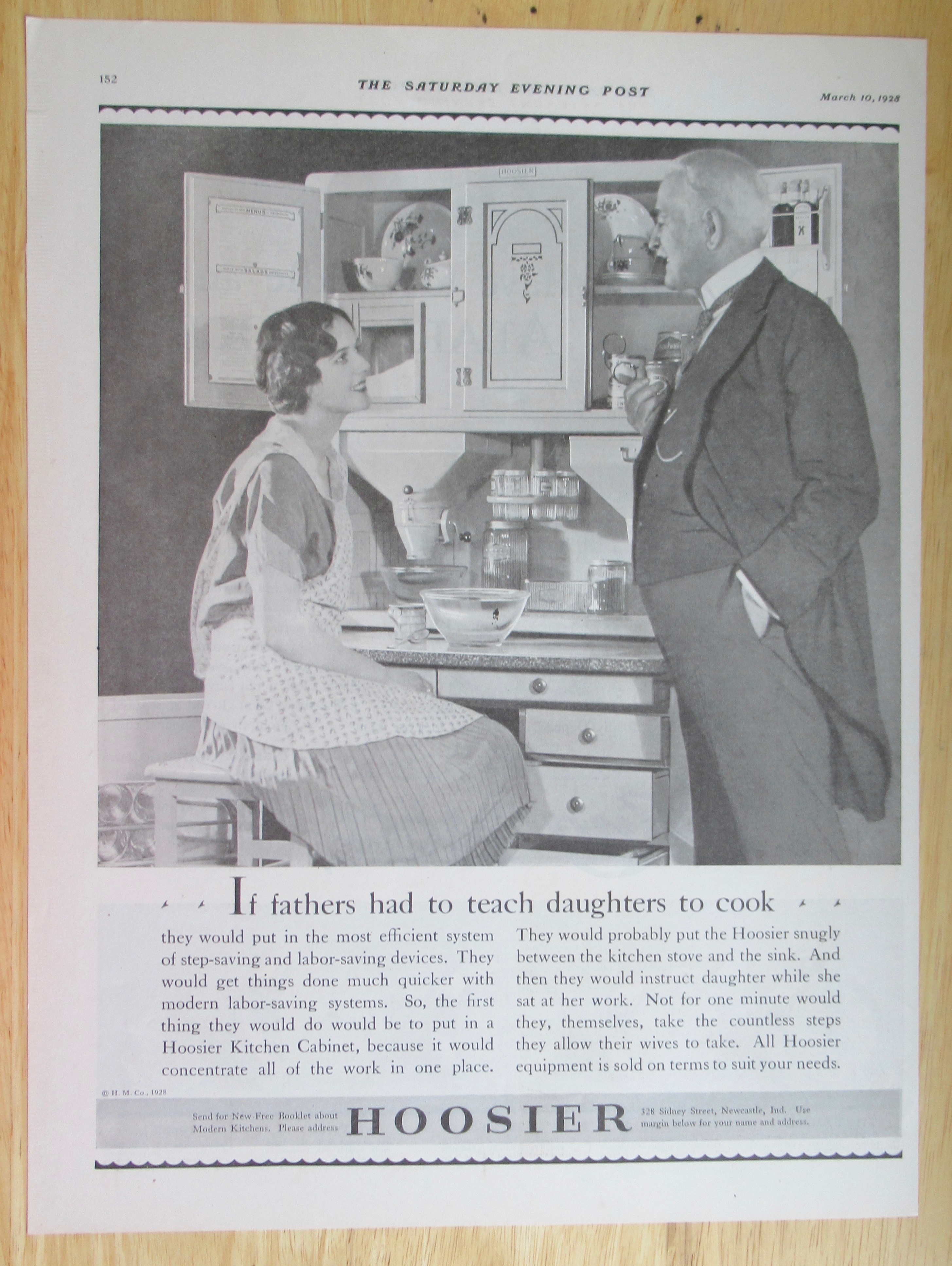 1928 Hoosier Kitchen Cabinets with Man & Woman Talking