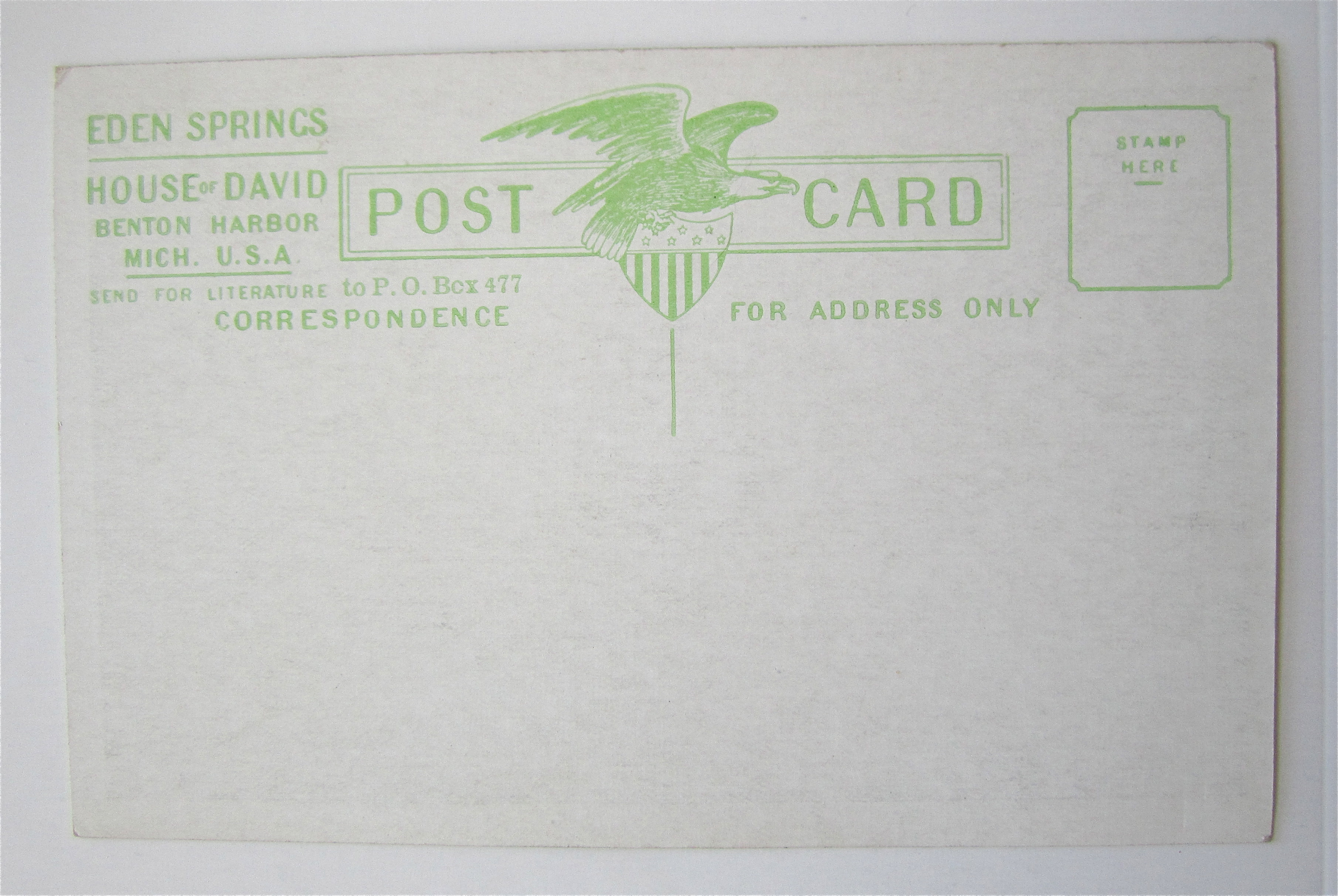 Eden Springs, House Of David Park Postcard