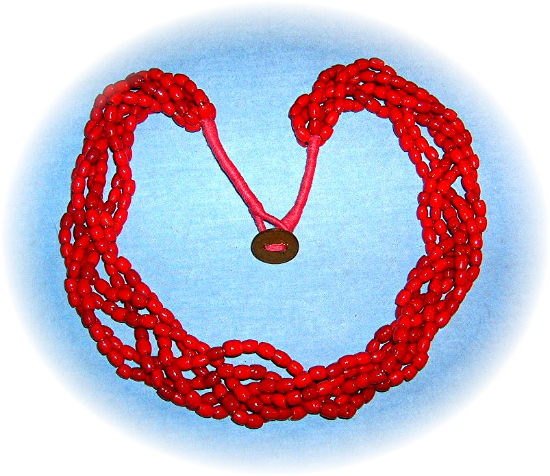 28 Inch 6 Strand Bright Red Glass Bead Neckla