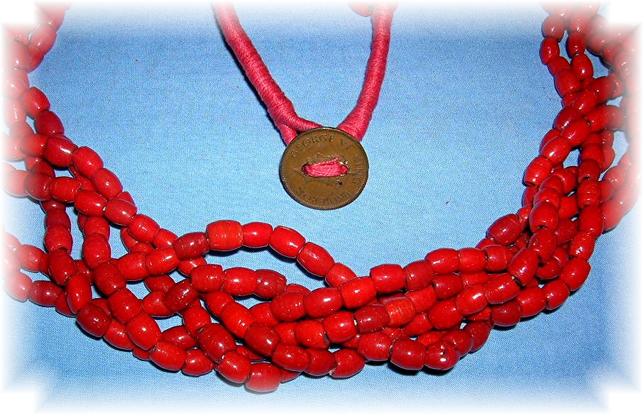 28 Inch 6 Strand Bright Red Glass Bead Neckla