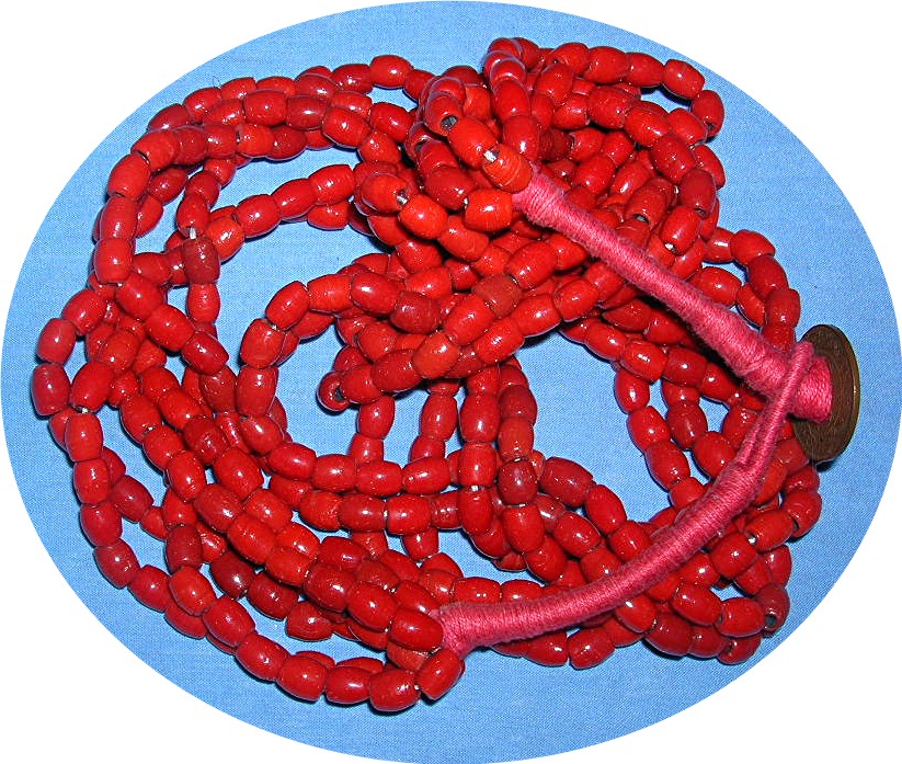 28 Inch 6 Strand Bright Red Glass Bead Neckla