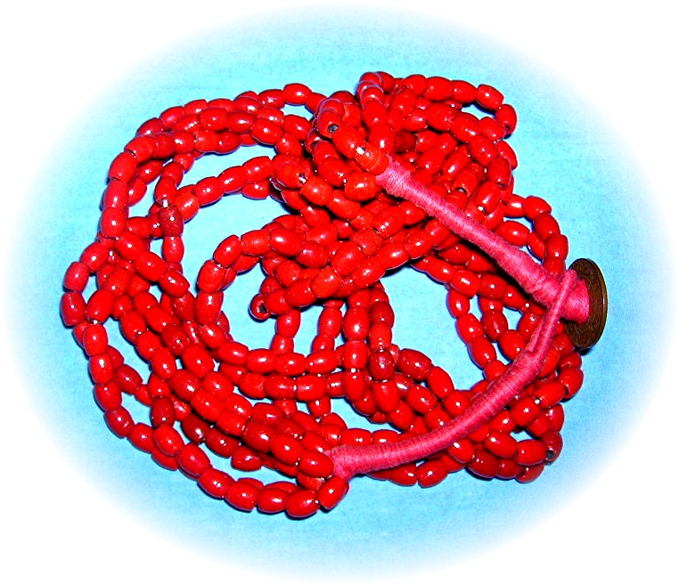 28 Inch 6 Strand Bright Red Glass Bead Neckla