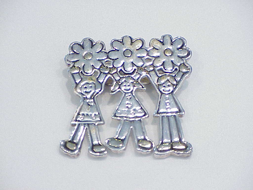 Children And Flowers Brooch Or Pendant Signed Mj