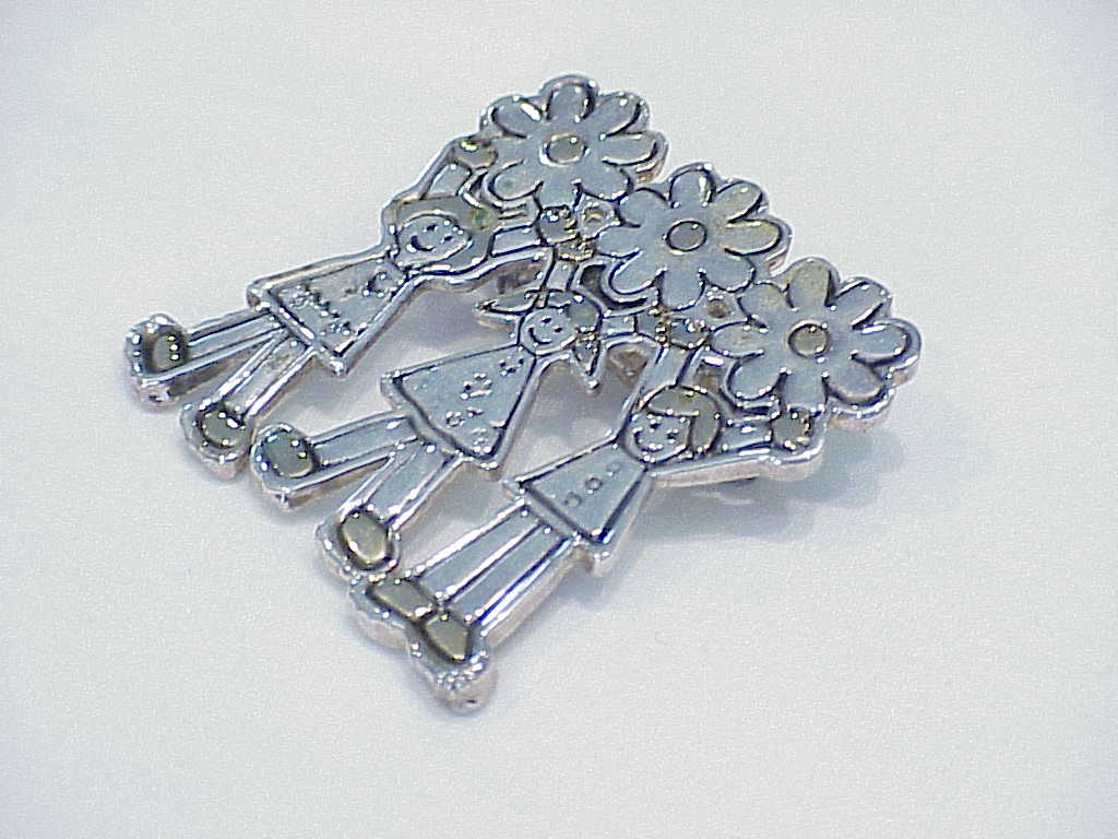 Children And Flowers Brooch Or Pendant Signed Mj