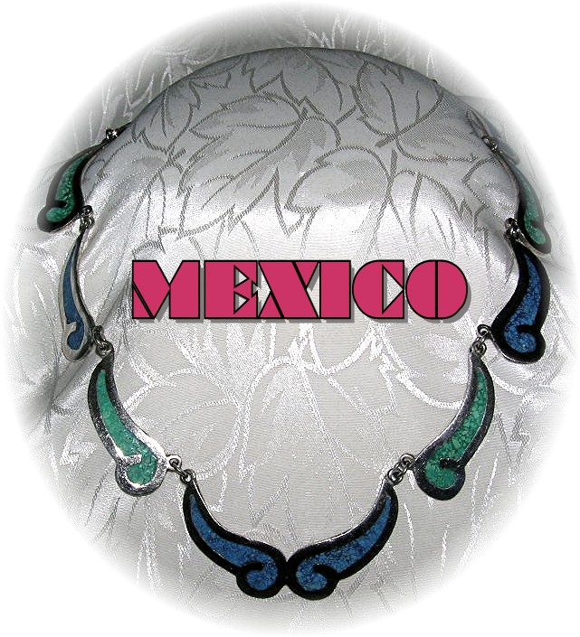Mexico Blue Green Inlay Silver  Necklace