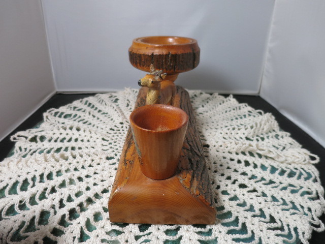 Wooden Ausable Chasm NY Souvenir Candy Dish Deer Toothpick