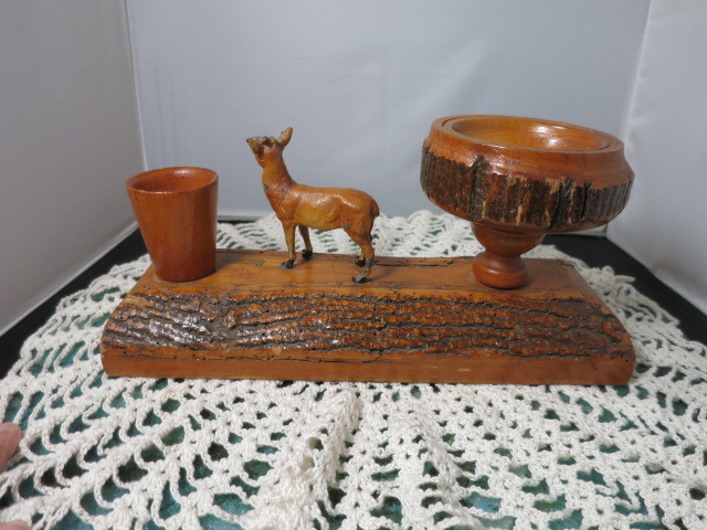 Wooden Ausable Chasm NY Souvenir Candy Dish Deer Toothpick