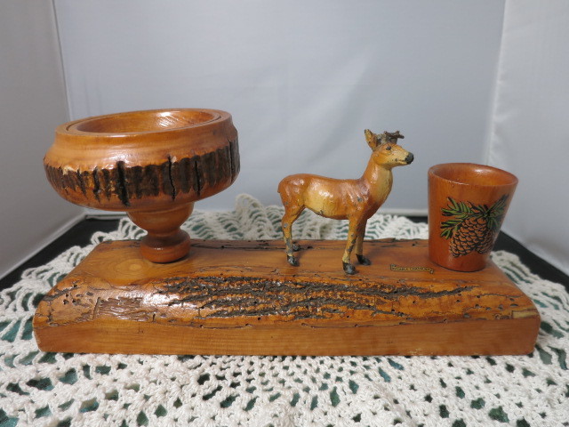 Wooden Ausable Chasm NY Souvenir Candy Dish Deer Toothpick