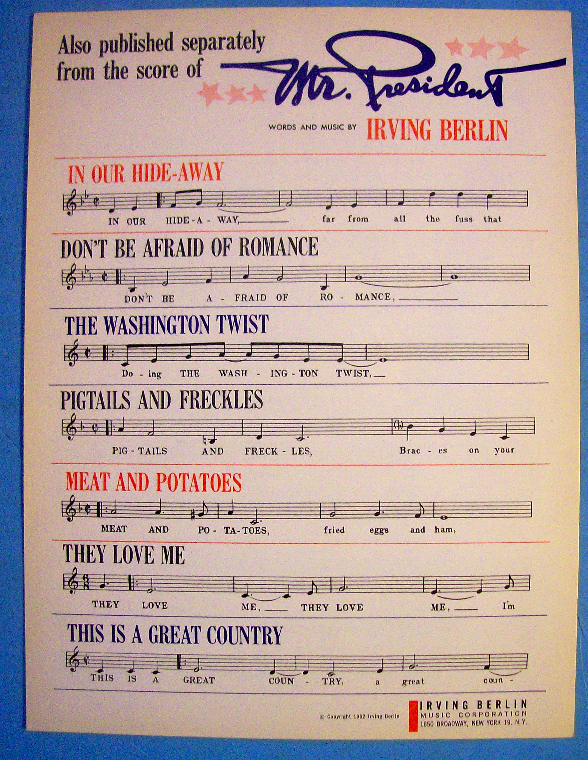 Pigtails And Freckles Sheet Music 1962 Mr. President