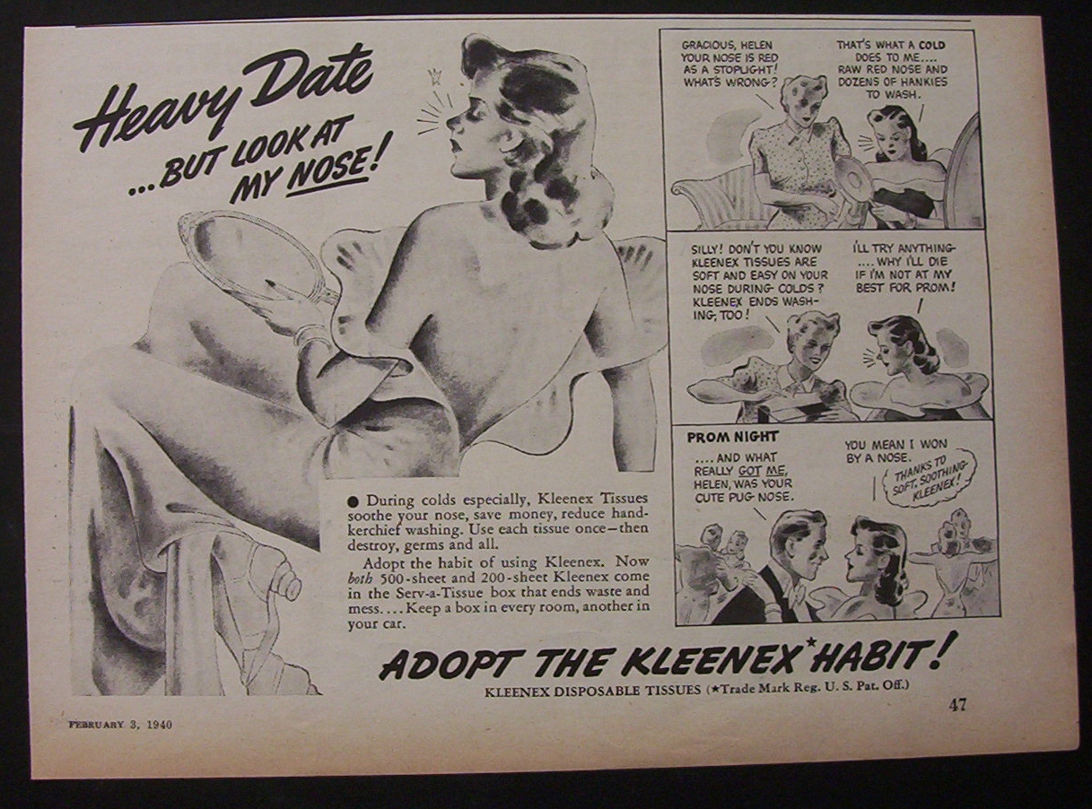1940 Kleenex Tissue with Woman Looking In Mirror