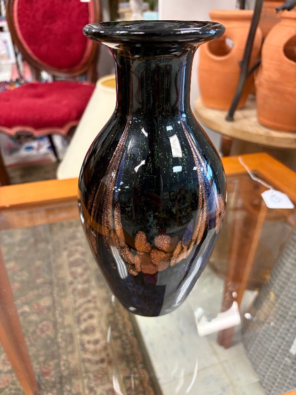 Dale Tiffany Glass Vase Black with Aventurine Sparkle 9 1/4”