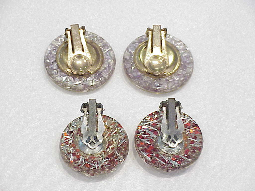 2 Pairs Of Vintage Confetti Lucite Clip Earrings