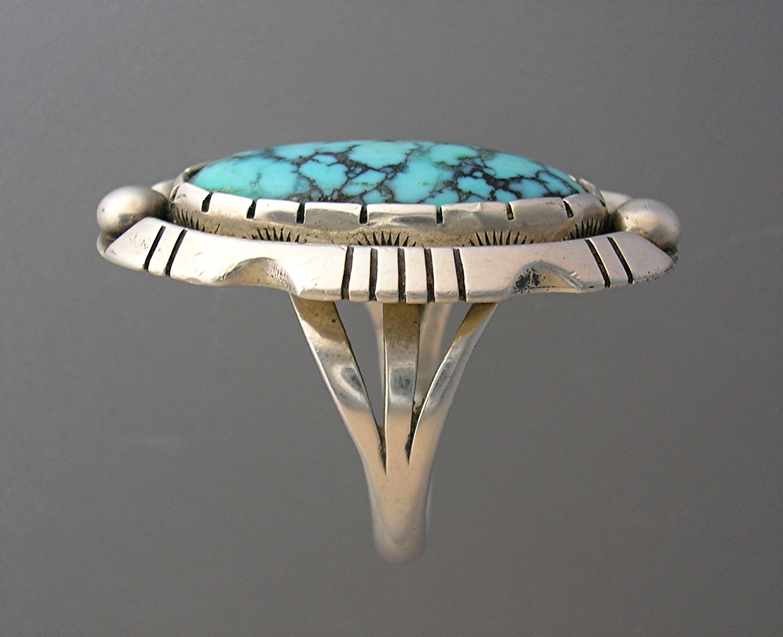 Native American Sterling Silver Large Turquoise Ring