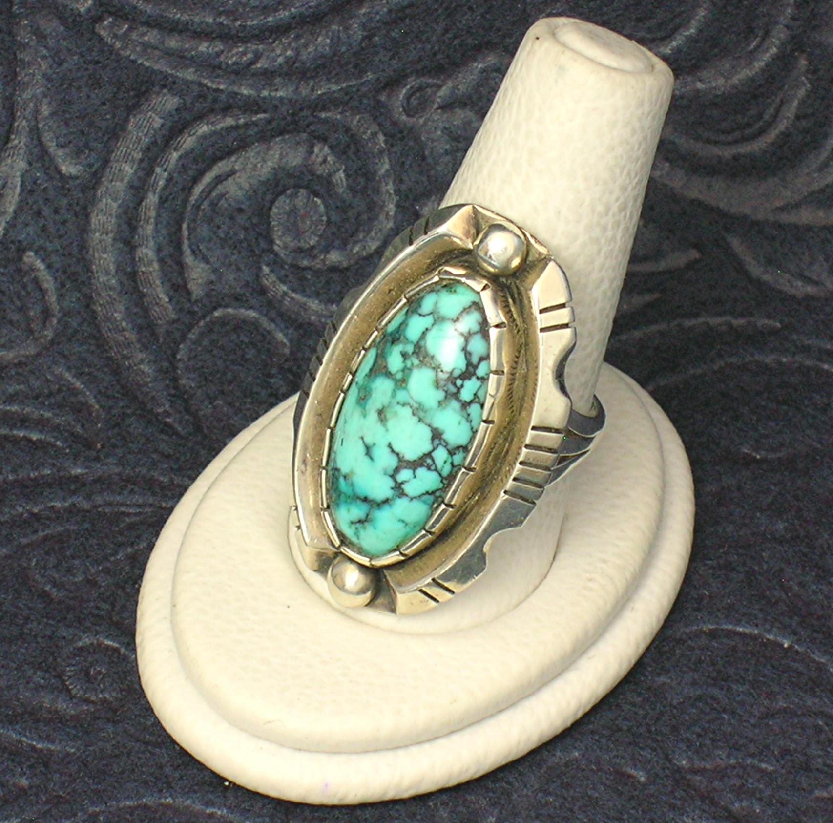 Native American Sterling Silver Large Turquoise Ring