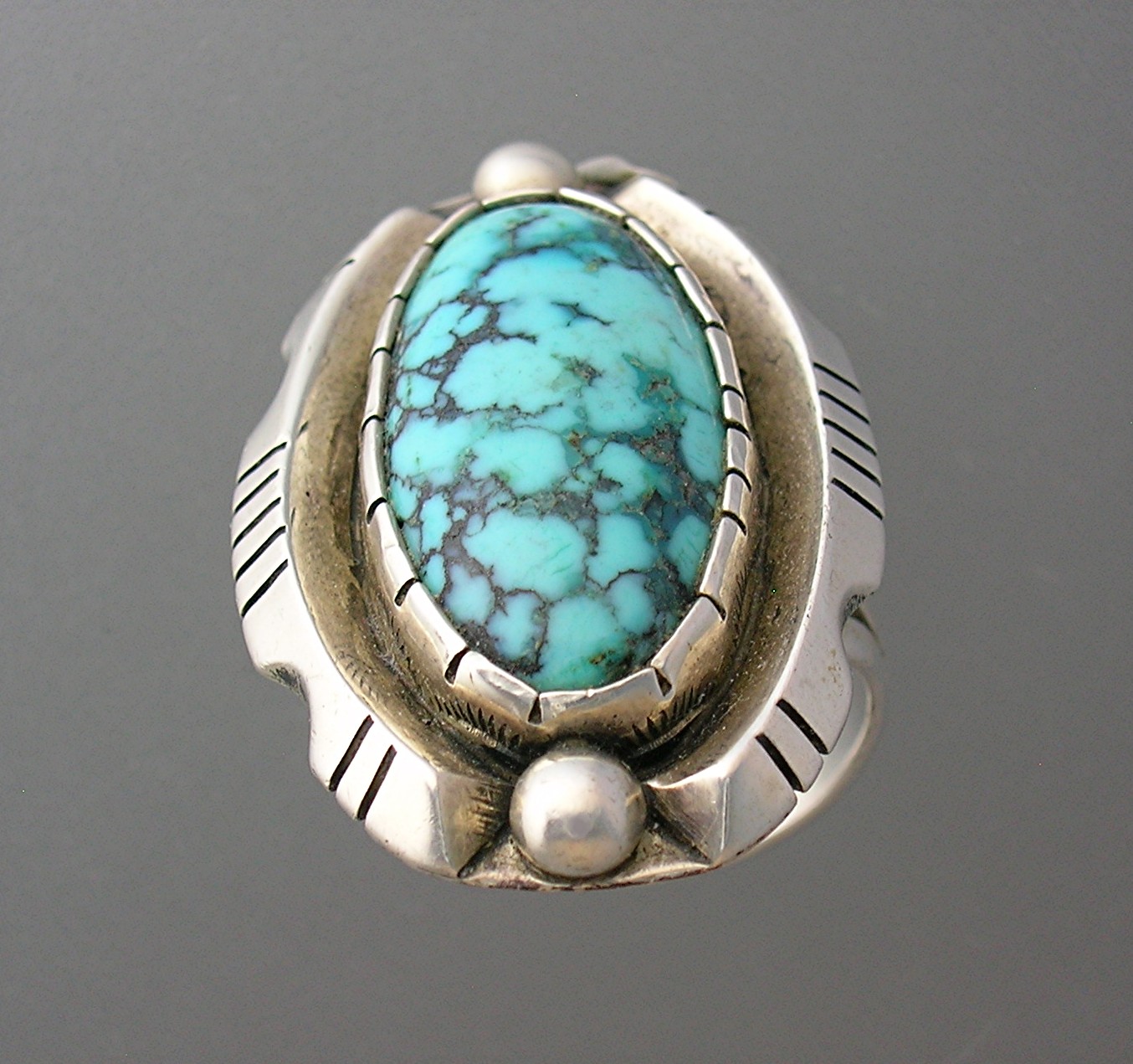 Native American Sterling Silver Large Turquoise Ring