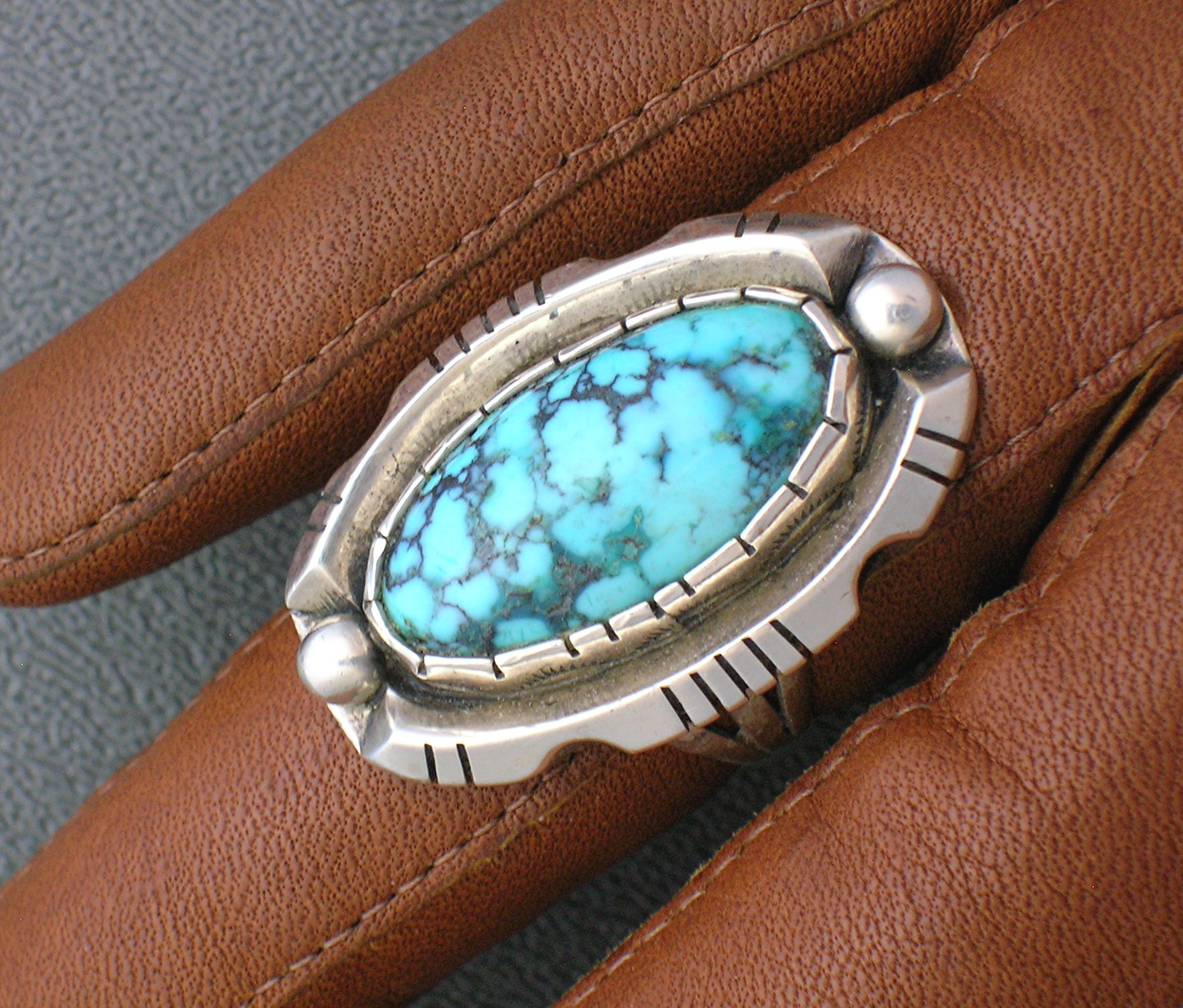 Native American Sterling Silver Large Turquoise Ring