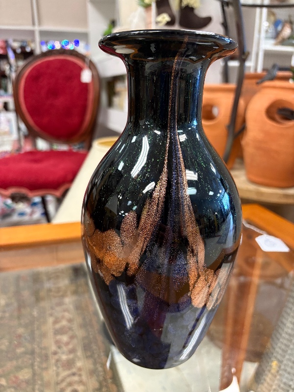 Dale Tiffany Glass Vase Black with Aventurine Sparkle 9 1/4”