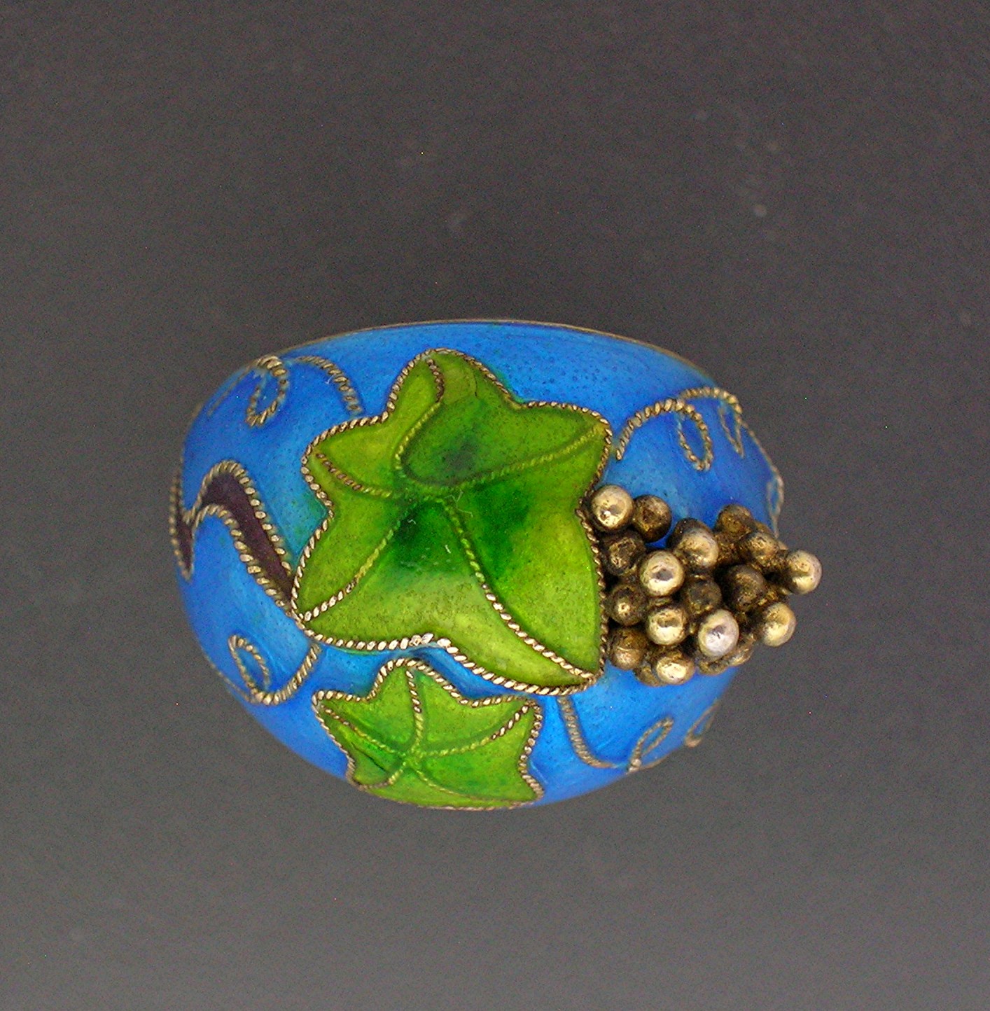 Silver Blue & Green Enamel Ring Grape cluster . . . . .