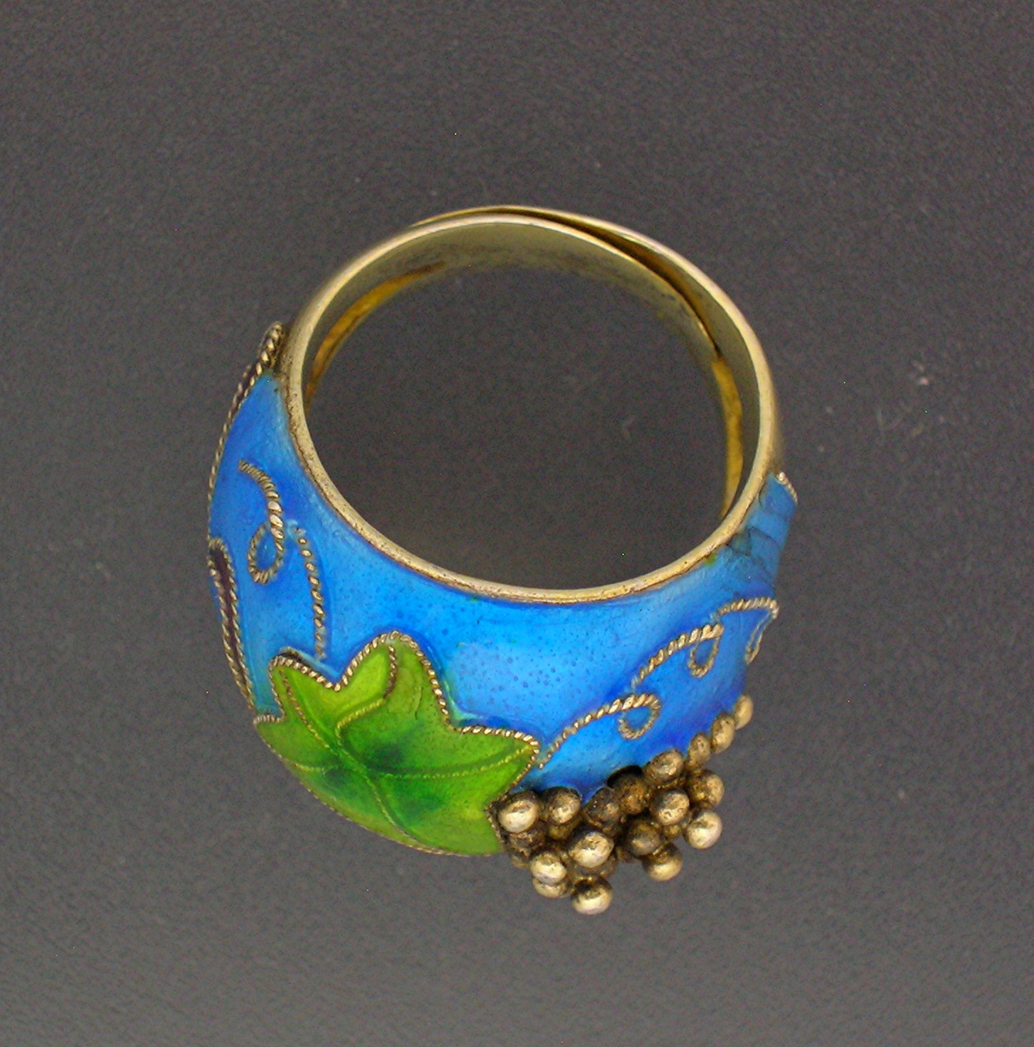 Silver Blue & Green Enamel Ring Grape cluster . . . . .