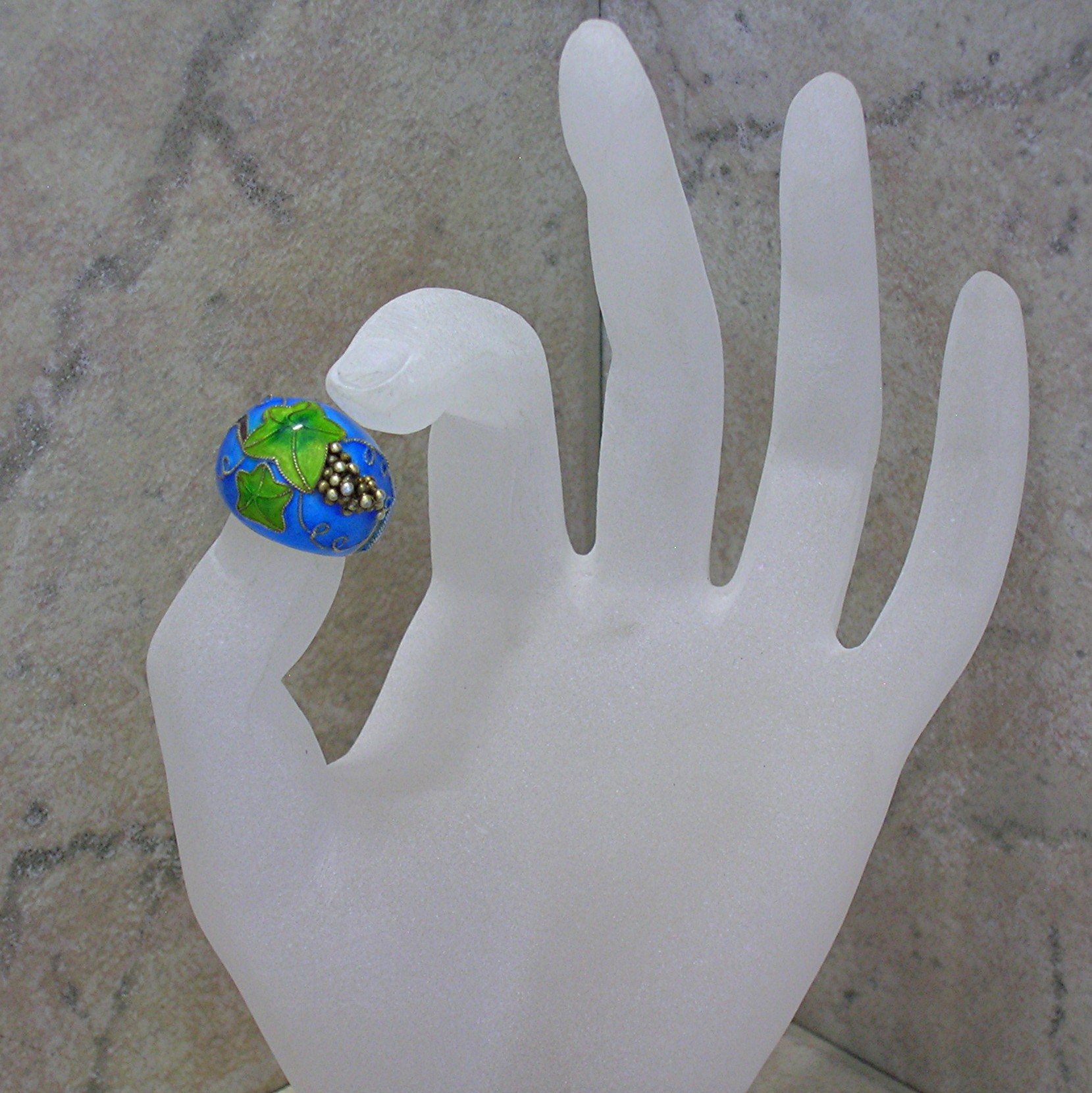 Silver Blue & Green Enamel Ring Grape cluster . . . . .