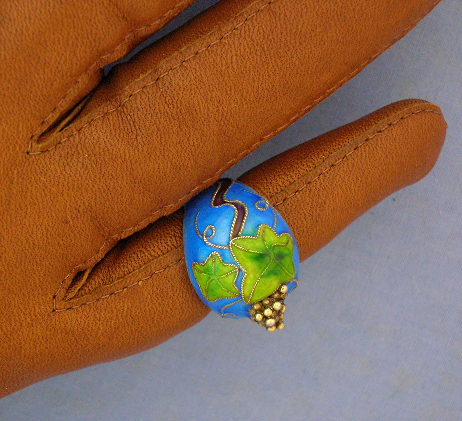 Silver Blue & Green Enamel Ring Grape cluster . . . . .