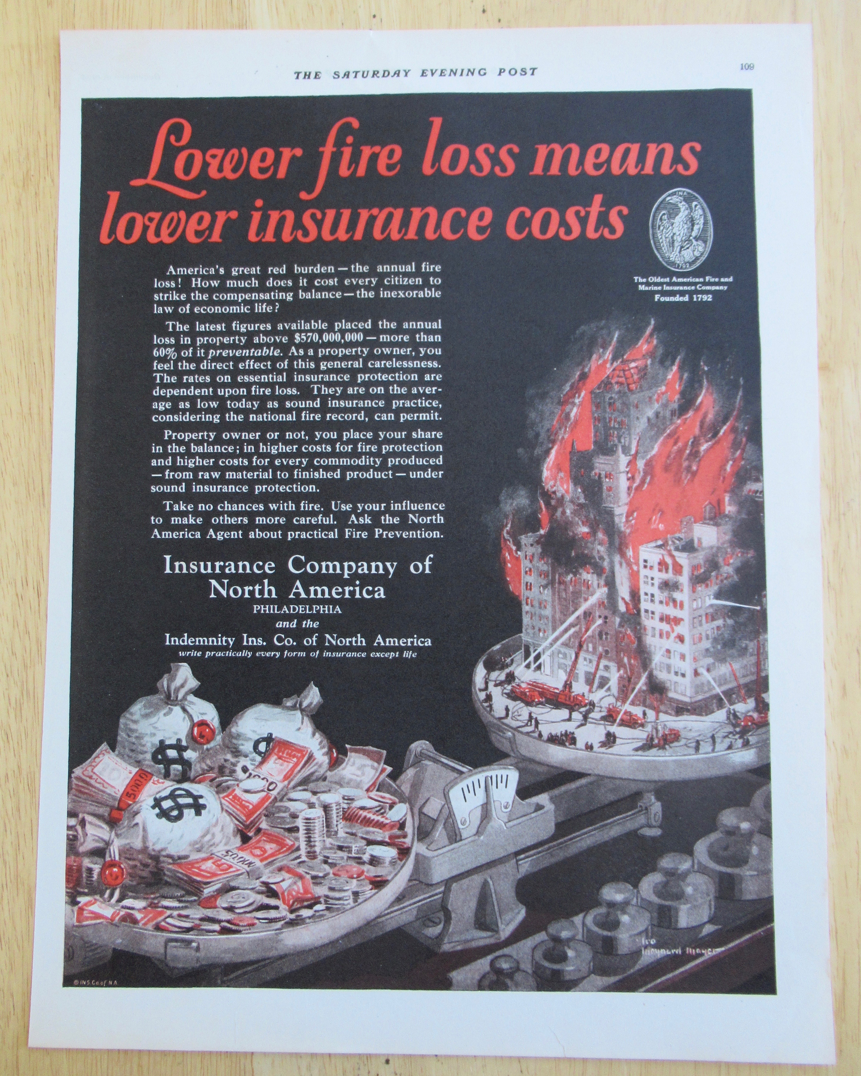1926 Insurance Company of North America with Fire