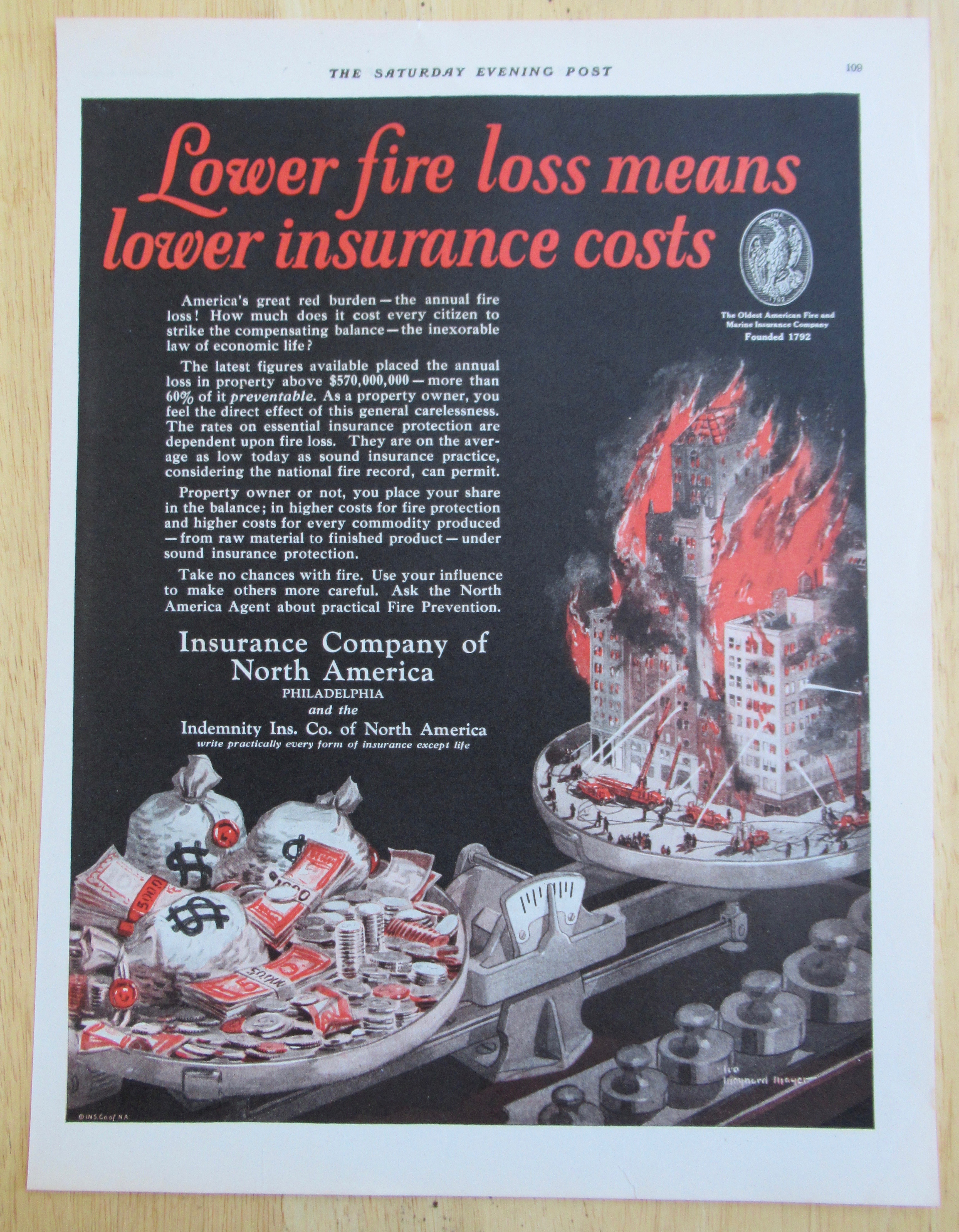 1926 Insurance Company of North America with Fire