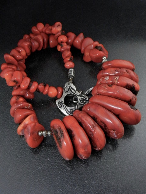 Red Coral Aterling Silver Spacers Artist Necklace