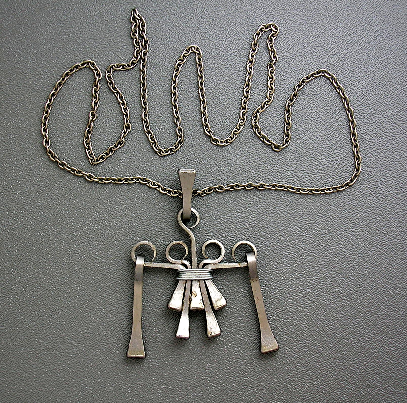Silvertone Chain Pewter Nail Pendant Necklace